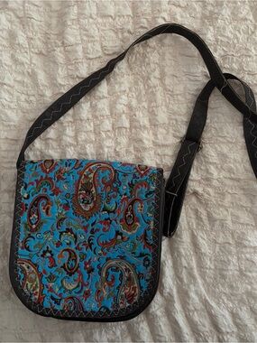 Otherwild Blue Paisley Crossbody Bag with Black Trim